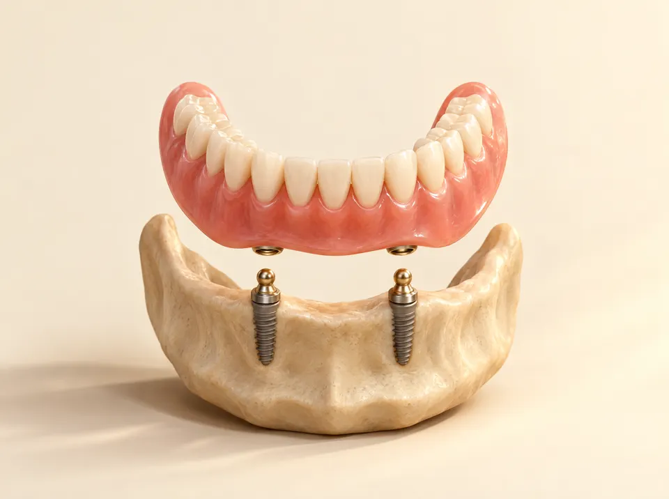 Prótese total encaixada sobre dois implantes