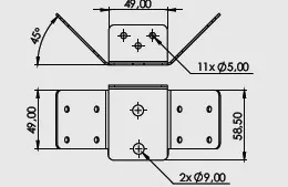 Desenho técnico — Cantoneira 3 dobras 13 furos