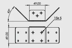 Desenho técnico — Cantoneira 3 dobras 15 furos