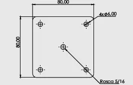Desenho técnico — Chapa 80×80 2mm com rosca