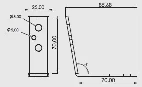 Desenho técnico — Chapa encosto poltrona 90° /80° /70°