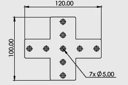 Desenho técnico — Cruzeta em X Escariada