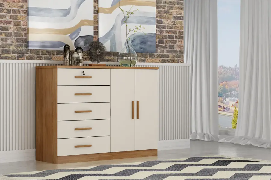 Cômoda Space 5 gavetas e 2 portas — Móveis Novo Horizonte