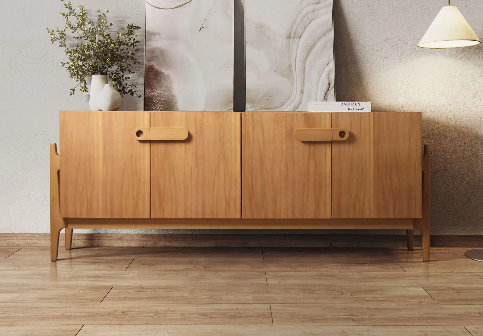 Buffet Jasmim da Rafana com portas de tela natural e madeira Cinamomo Claro