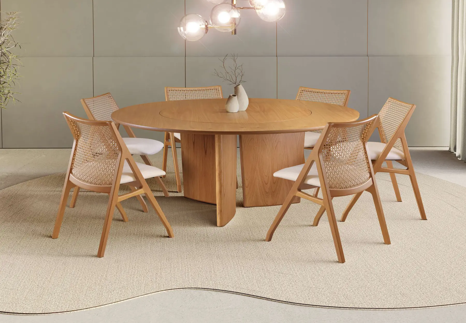 Sala de jantar com mesa Manacá e cadeiras Dracena, da Rafana