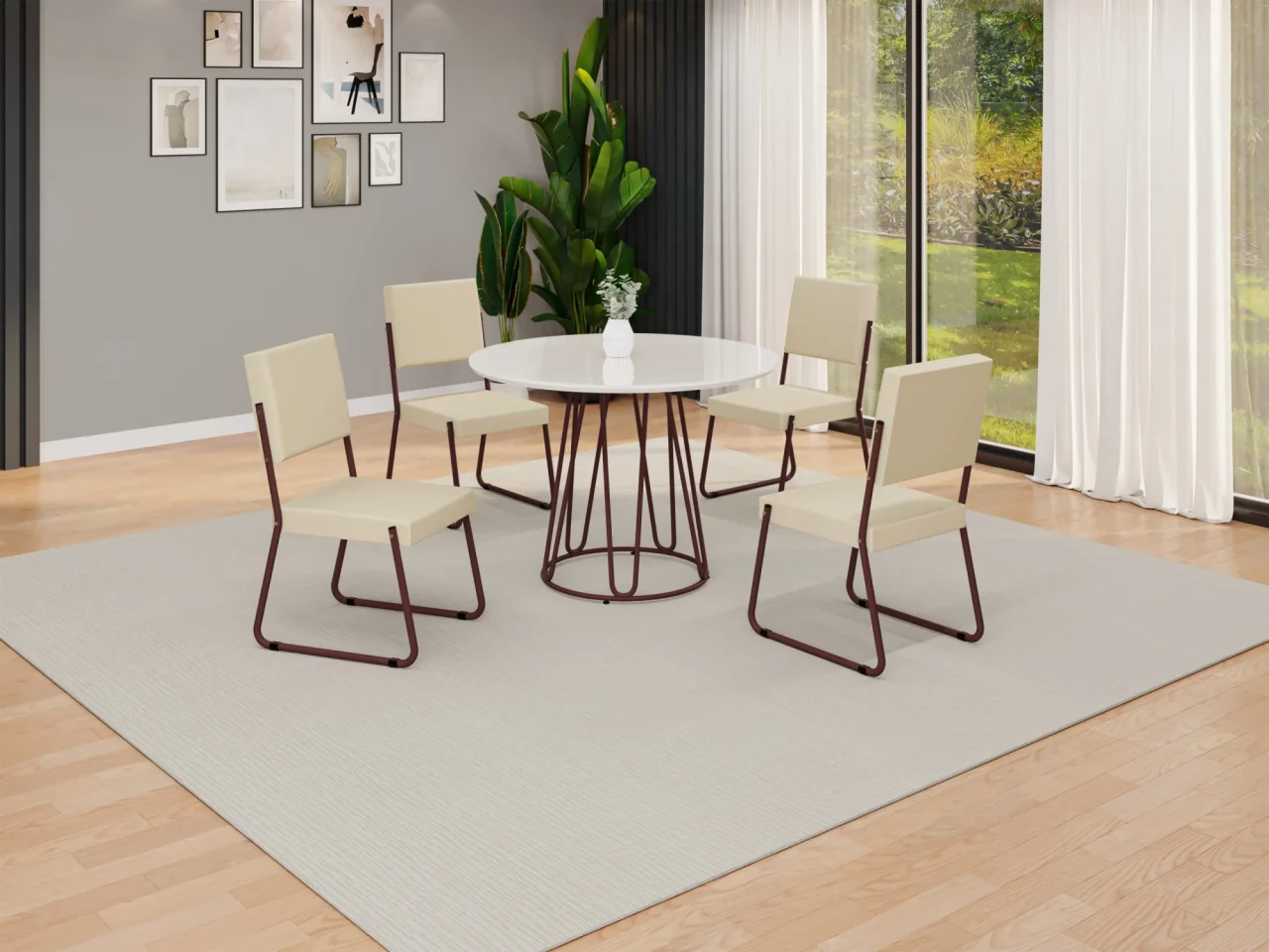 Conjunto Napoli com mesa redonda e quatro cadeiras