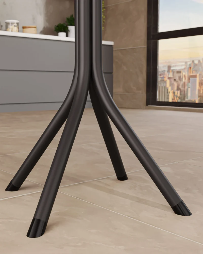Detalhe da base tubular da mesa Holanda
