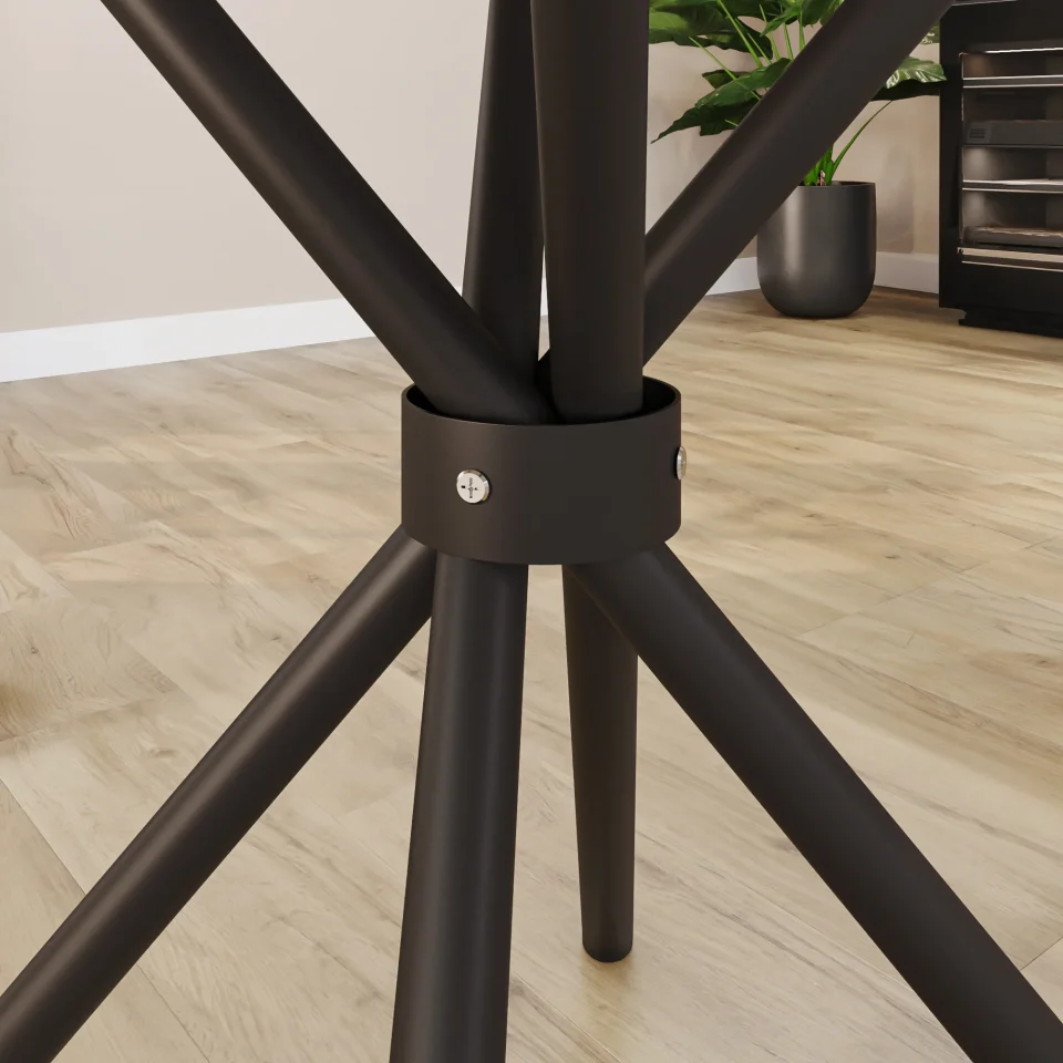 Detalhe do encontro dos tubos na base de uma mesa