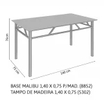 Desenho técnico da base Malibu 1,40 × 0,75 m (8852) com tampo de madeira (5302)